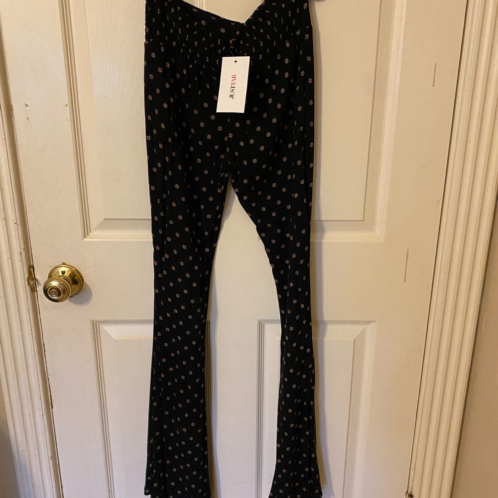 Just Fab black print bell bottoms.